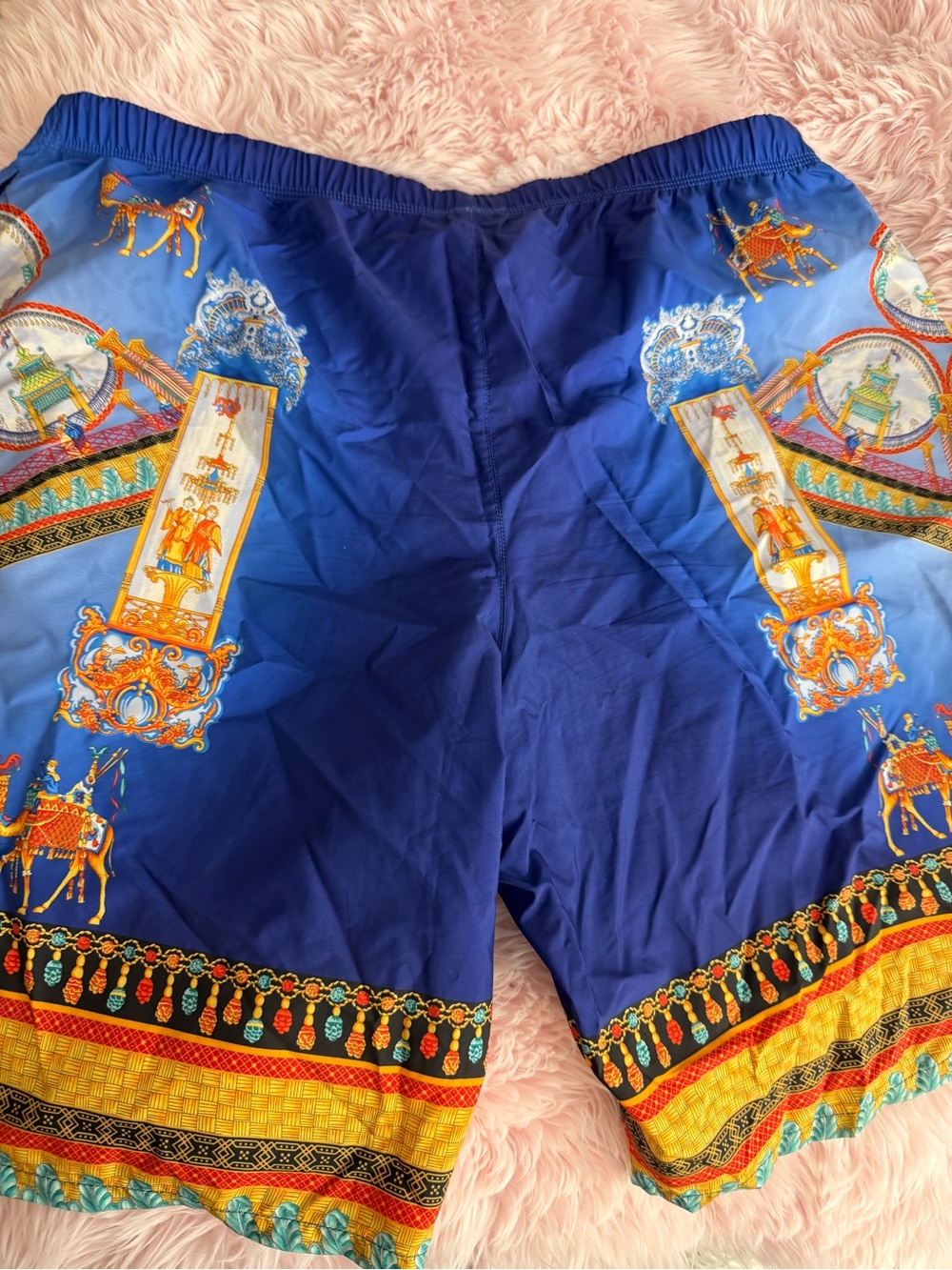 Versace Blue Drawstring Swim Shorts with Gold Accents